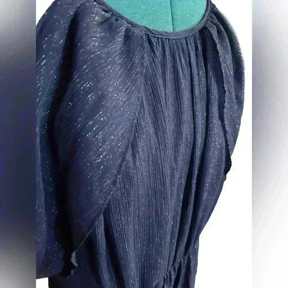 H Halston Navy Blue  Metallic Thread Long Evening Gown Dress Size 14 - Picture 4 of 9